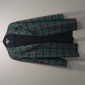 Peter Nygard Green & Pink Plaid Open Front Jacket Size Large